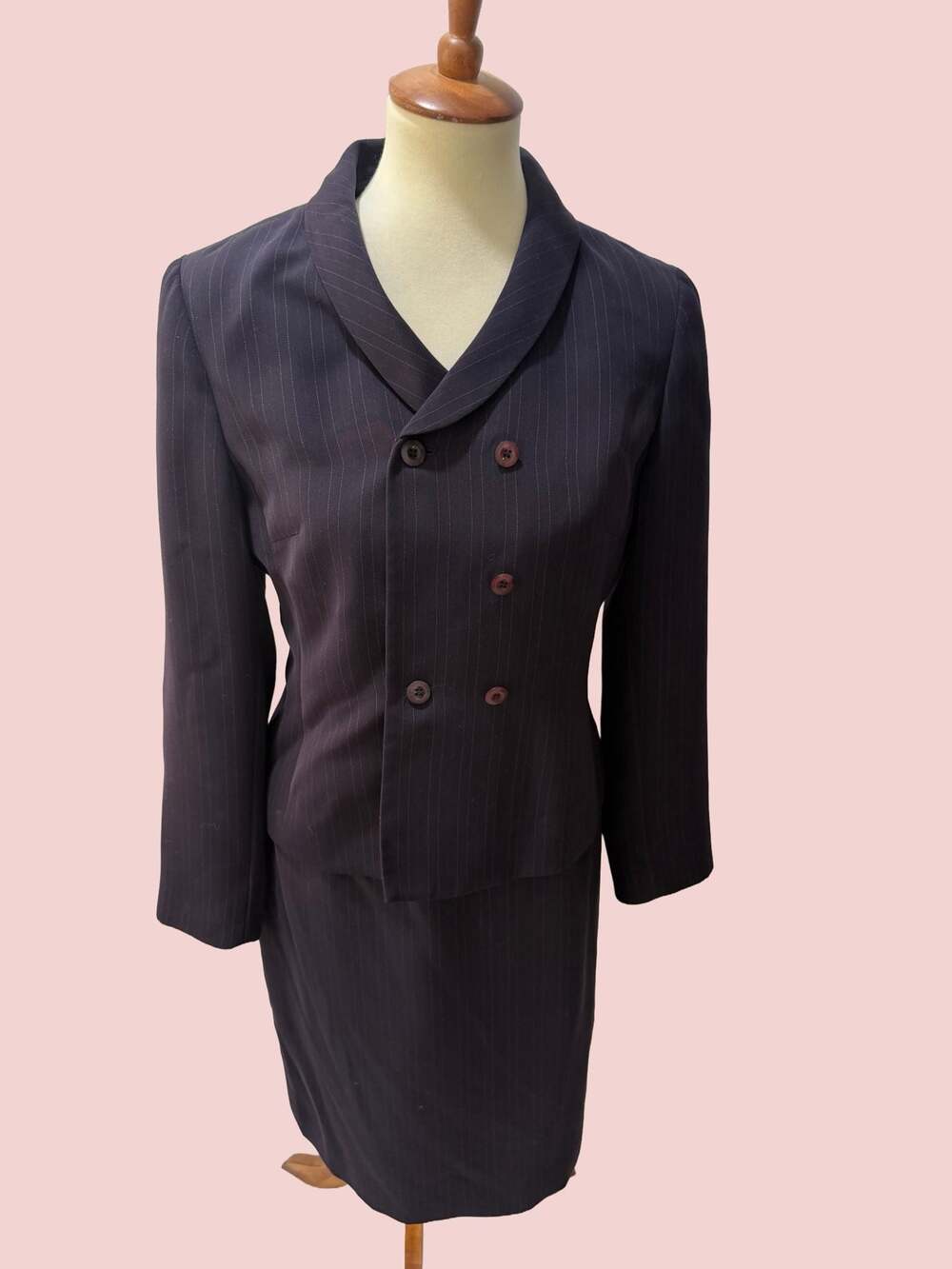Vintage Kasper Women's Purple Pinstripe Double-Breasted Skirt Suit
